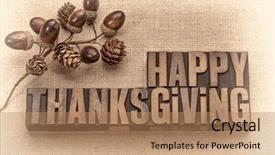  Presentation with happy thanksgiving - Amazing presentation having decoration against burlap canvas sepia backdrop and a coral colored foreground