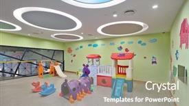  Presentation with children grow - Presentation featuring decoration and facilities on ground background and a gray colored foreground