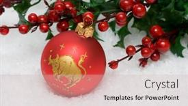  Presentation with holly - Slides featuring decoration ball with european holly background and a soft green colored foreground