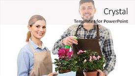  Presentation with white house - Amazing slide deck having decoration cyclamen - two florists holding house plants backdrop and a  colored foreground