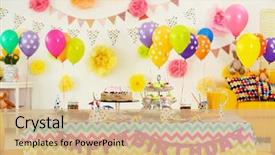  Presentation with dessert - Presentation enhanced with decoration for child birthday background and a coral colored foreground