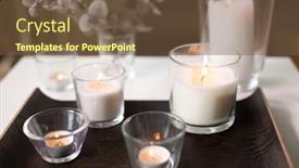  Presentation with fragrance - Audience pleasing presentation design consisting of decoration hygge and cosiness concept - burning white fragrance candles on tray and branches of eucalyptus populus on table at cozy home backdrop and a tawny brown colored foreground