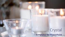  Presentation with fragrance - PPT layouts with decoration hygge and cosiness concept - burning white fragrance candles on table background and a sky blue colored foreground