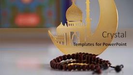  Presentation with prayer - Presentation theme consisting of decoration-metal-crescent-mosque-prayer background and a coral colored foreground