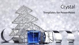  Presentation with silver christmas - PPT layouts featuring decoration ribbon on shiny silver background and a sky blue colored foreground