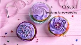  Presentation with cupcakes - Audience pleasing slide set consisting of decoration swirl - tasty colorful cupcakes on wooden backdrop and a lemonade colored foreground