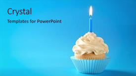  Presentation with cupcake - Presentation design enhanced with decoration swirl - tasty cupcake with candle background and a cyan colored foreground