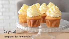  Presentation with cupcakes - Presentation theme having decoration swirl - tasty cupcakes on stand background and a coral colored foreground