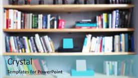  Presentation with books on bookshelf in library - Cool new PPT theme with decoration universit - modern library bookshelves full backdrop and a light blue colored foreground