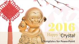  Presentation with chinese new year firecrackers - Presentation design enhanced with decoration with gold monkey 2016 background and a lemonade colored foreground