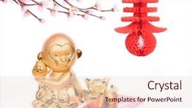  Presentation with chinese new year - Amazing presentation theme having decoration with gold monkey 2016 backdrop and a sky blue colored foreground