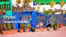  Presentation with house boat - Amazing PPT theme having decoration with old fishermen boat backdrop and a  colored foreground