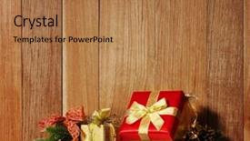  Presentation with wood board - Beautiful PPT layouts featuring decoration with presents on wood backdrop and a coral colored foreground
