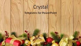  Presentation with wood board - Presentation consisting of decoration with presents on wood background and a coral colored foreground