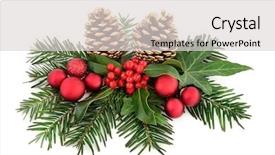  Presentation with red gold white - Audience pleasing PPT theme consisting of decoration with red baubles holly backdrop and a light gray colored foreground