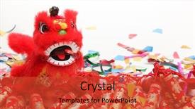  Presentation with chinese new year firecrackers - Audience pleasing theme consisting of decorations--traditional dancing lion firecracker backdrop and a red colored foreground