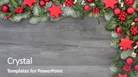  Presentation with rustic wood border - Presentation theme enhanced with decorations holly fir and mistletoe background and a gray colored foreground