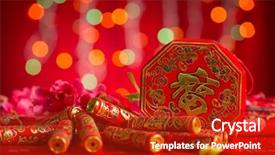  Presentation with chinese new year - Colorful presentation enhanced with decorations plum flower and firecracker backdrop and a crimson colored foreground
