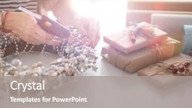  Presentation with christmas lights bulb decoration - PPT theme having decorations sitting on the desk background and a  colored foreground