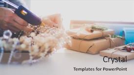  Presentation with islamic decorations decoration and motif - Presentation design enhanced with decorations sitting on the desk background and a  colored foreground