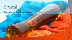  Presentation with olive oil bottle - Colorful slides enhanced with decorative bottle with olive oil and spices between colorful scarves backdrop and a cyan colored foreground