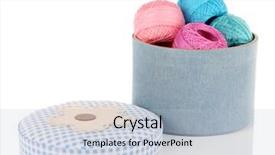 Presentation with yarn - Presentation theme with decorative box with colorful yarn for knitting isolated on white background and a light blue colored foreground