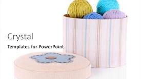  Presentation with yarn - PPT theme with decorative box with colorful yarn for knitting isolated on white background and a white colored foreground