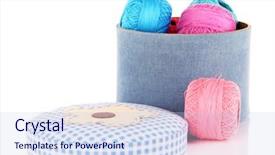  Presentation with yarn - Beautiful slide set featuring decorative box with colorful yarn for knitting isolated on white backdrop and a sky blue colored foreground