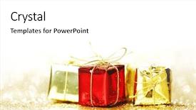  Presentation with abstract gold - Slides with decorative boxes with holiday gifts on abstract gold background background and a white colored foreground