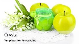  Presentation with peppermint candy cane on white - Slide deck enhanced with decorative candle in form of apple jam with flowers isolated on white background and a white colored foreground