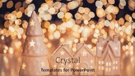  Presentation with christmas tree - PPT theme featuring decorative-ceramic-houses-and-christmas background and a coral colored foreground