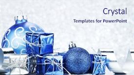  Presentation with silver christmas - Cool new PPT theme with decorative christmas balls and gifts backdrop and a sky blue colored foreground