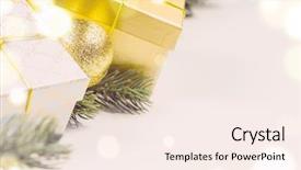  Presentation with white christmas - Beautiful slides featuring decorative christmas gift boxes and balls on white surface view from above backdrop and a sky blue colored foreground