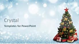  Presentation with glitter - Cool new PPT layouts with decorative christmas tree over blue glitter background with copy space backdrop and a sky blue colored foreground