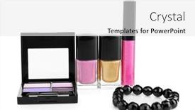  Presentation with cosmetics - Colorful theme enhanced with decorative cosmetics and female accessory on white background backdrop and a white colored foreground