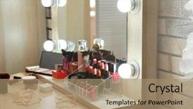  Presentation with cosmetics - PPT theme having decorative cosmetics and tools background and a coral colored foreground