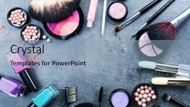  Presentation with cosmetic - Presentation design consisting of decorative cosmetics laying background and a light blue colored foreground