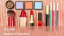  Presentation with cosmetics - Amazing slide deck having soccer goal with green grass field background backdrop and a coral colored foreground