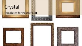  Presentation with designs - Colorful PPT layouts enhanced with decorative empty wall picture frames to insert your designs backdrop and a coral colored foreground