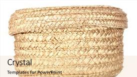  Presentation with lid - PPT theme consisting of decorative empty wicker basket with lid isolated on white background and a lemonade colored foreground