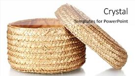  Presentation with lid - Theme with decorative empty wicker basket with lid isolated on white background and a white colored foreground