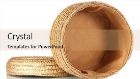  Presentation with lid - PPT layouts featuring decorative empty wicker basket with lid isolated on white background and a coral colored foreground