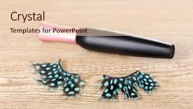  Presentation with curling - Theme having decorative eyelashes mascara and curling eyelashes isolated on white background and a lemonade colored foreground