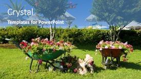  Presentation with flower 3d animation - Presentation enhanced with decorative flower garden with carts at the resort background and a teal colored foreground