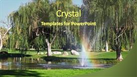  Presentation with shining - Slide set consisting of decorative fountain and shining rainbow on the golf course background and a tawny brown colored foreground