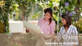 Presentation with architects - Theme with decorative-garden-architects-woman-discussing background and a coral colored foreground