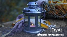  Presentation with red and gold leaves - Audience pleasing presentation design consisting of decorative lamp and basket backdrop and a ocean colored foreground