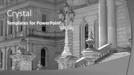  Presentation with building - Colorful slide deck enhanced with decorative-lamp-post-in-front backdrop and a gray colored foreground