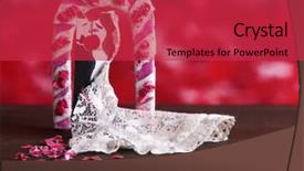  Presentation with married couple - Beautiful slides featuring decorative married loving couple on wooden table on red background backdrop and a red colored foreground