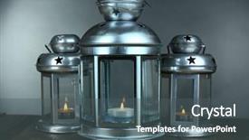  Presentation with lantern - Beautiful slide set featuring decorative metallic lantern on wooden table on grey background backdrop and a dark gray colored foreground
